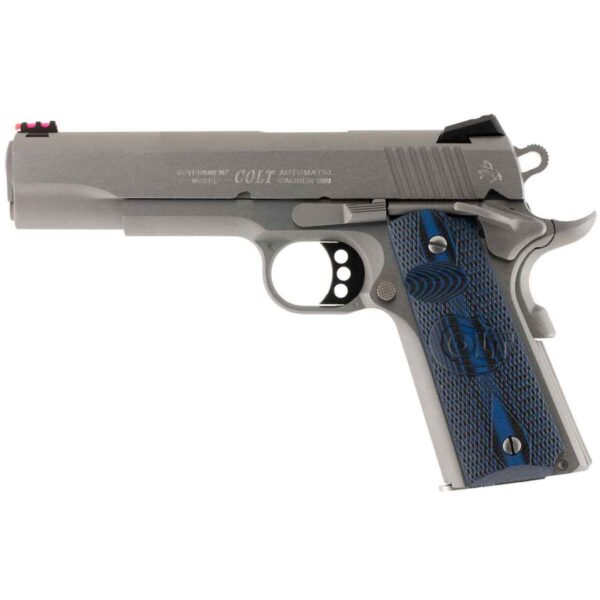 Buy Colt 1911 Government Competition 9mm Luger 5in Stainless Steel w/ G10 Blue & Black Grips Pistol - 9+1 Rounds